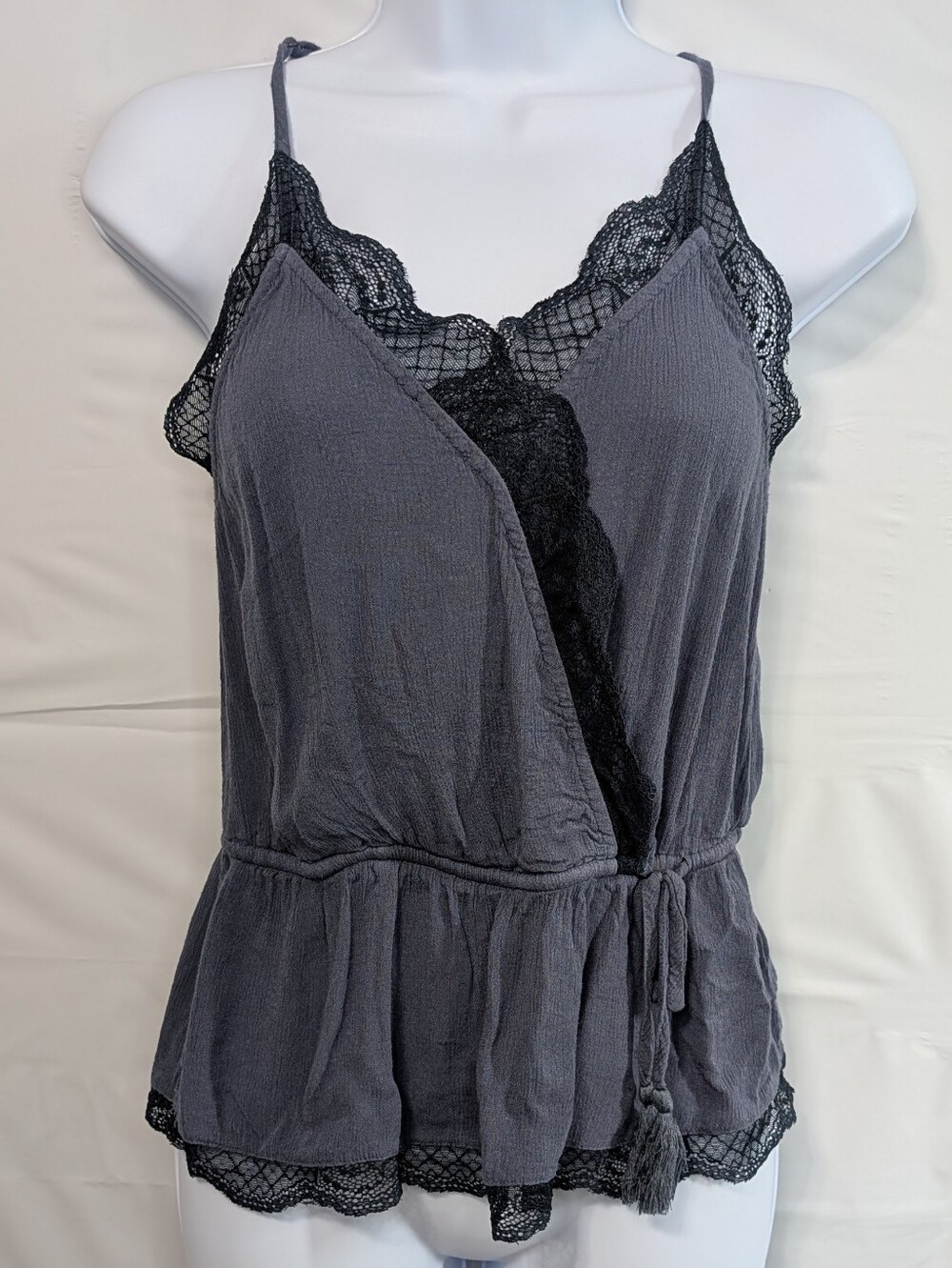 American Eagle Womens XS Gray Faux Wrap Tank Top Boho Whimsigoth Coquette